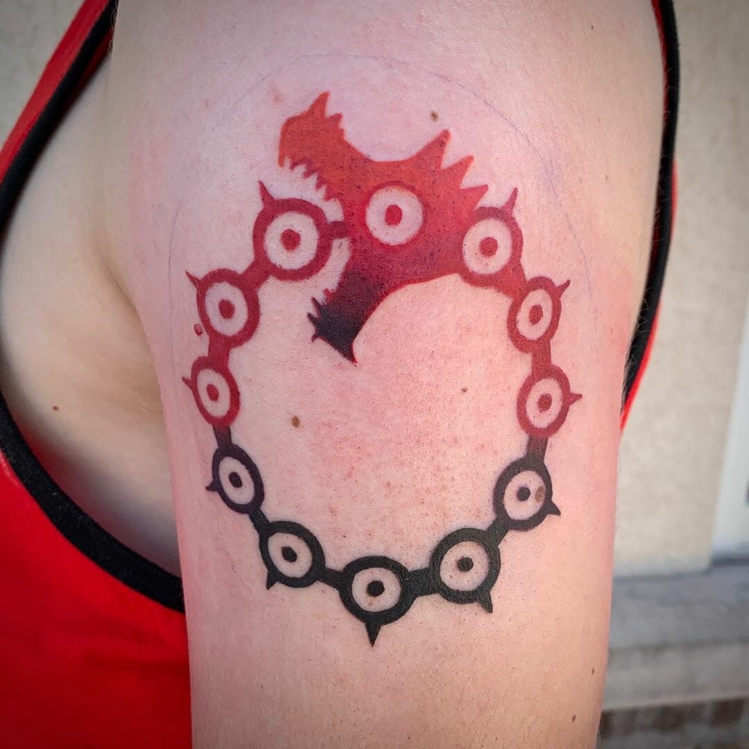 Large Meliodas Dragon’s Sin Tattoo Red and Black Ink Gradient