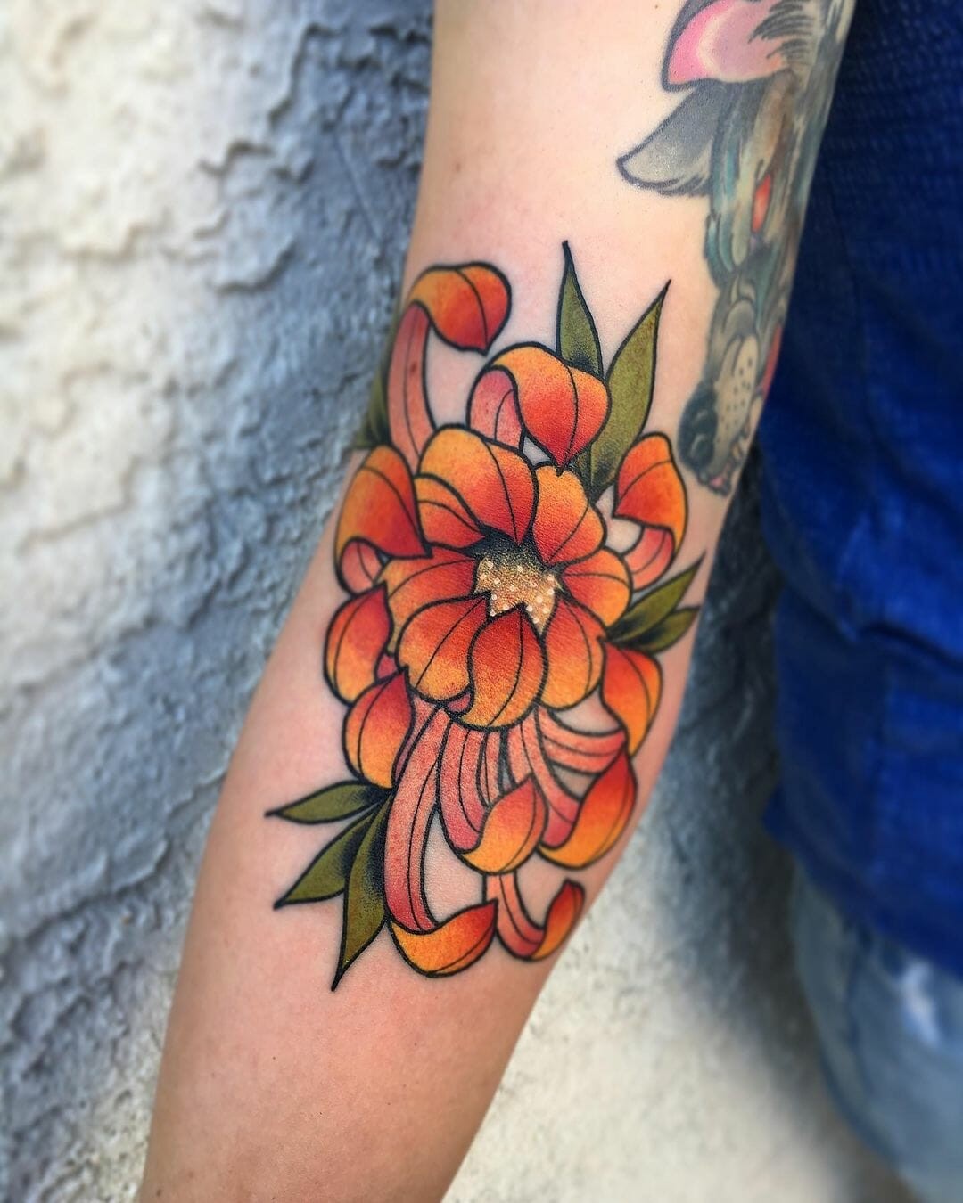 Coloured Inner Elbow Tattoo