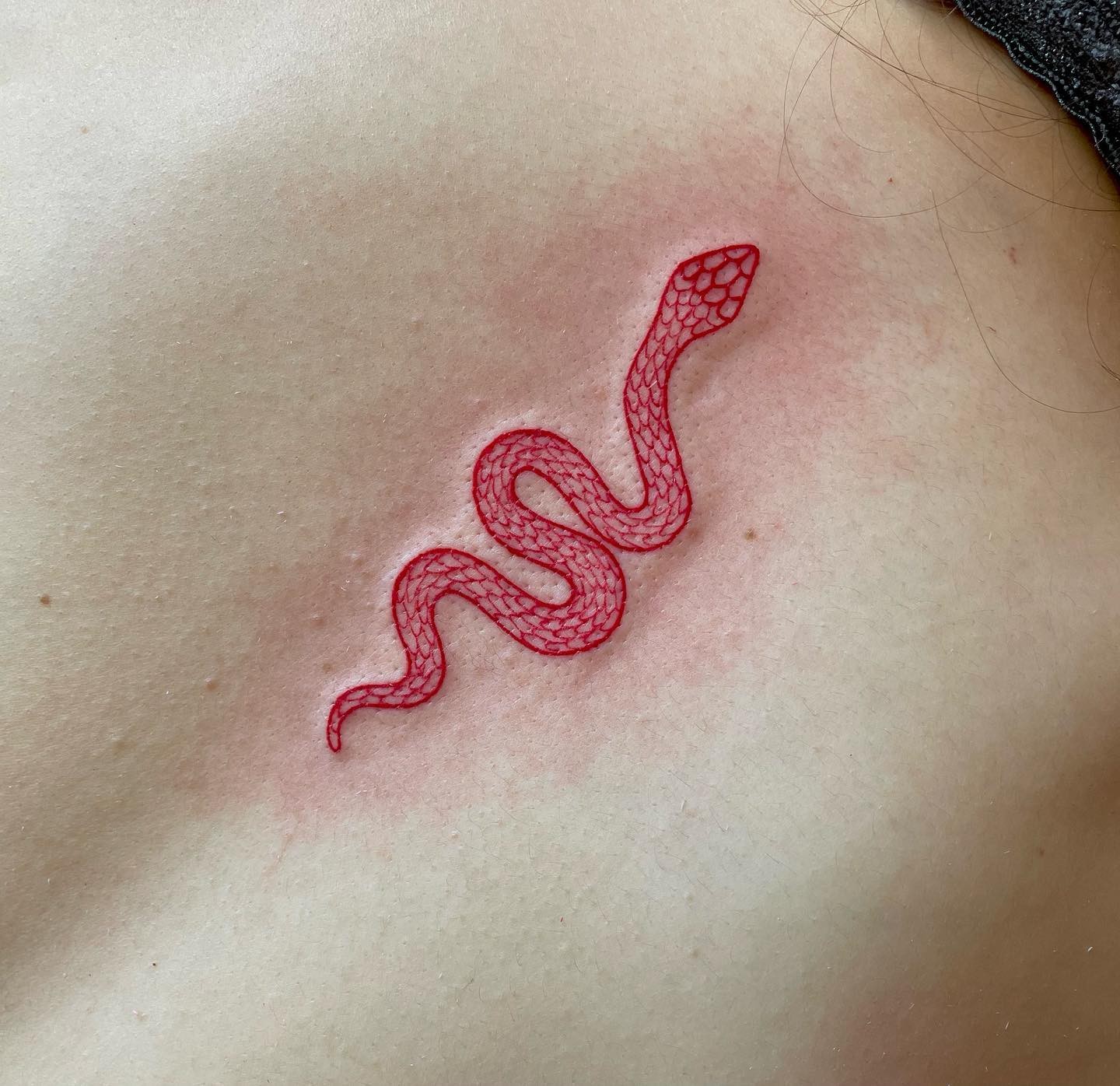 Red Ink Snake Tattoo