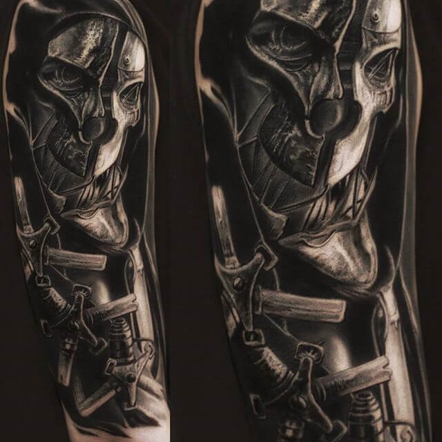 Full Color Unique Dishonored 2 Tattoo Art Rat Eating A Skull Design For Arm Position