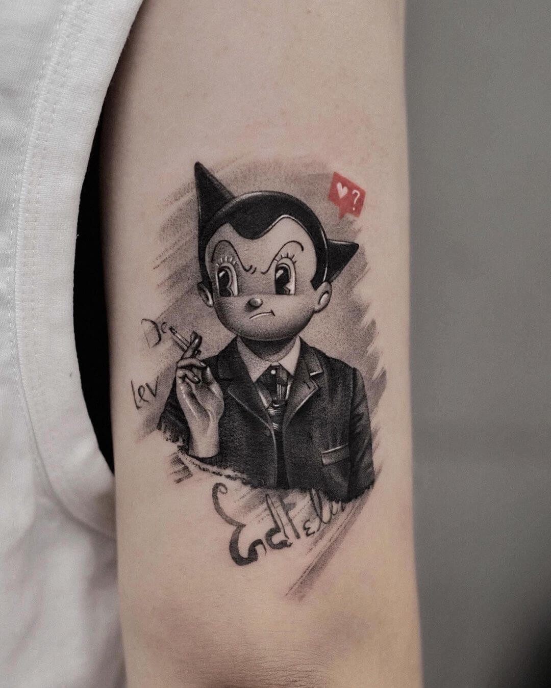 Quirky Blackwork Astro Boy Tattoo