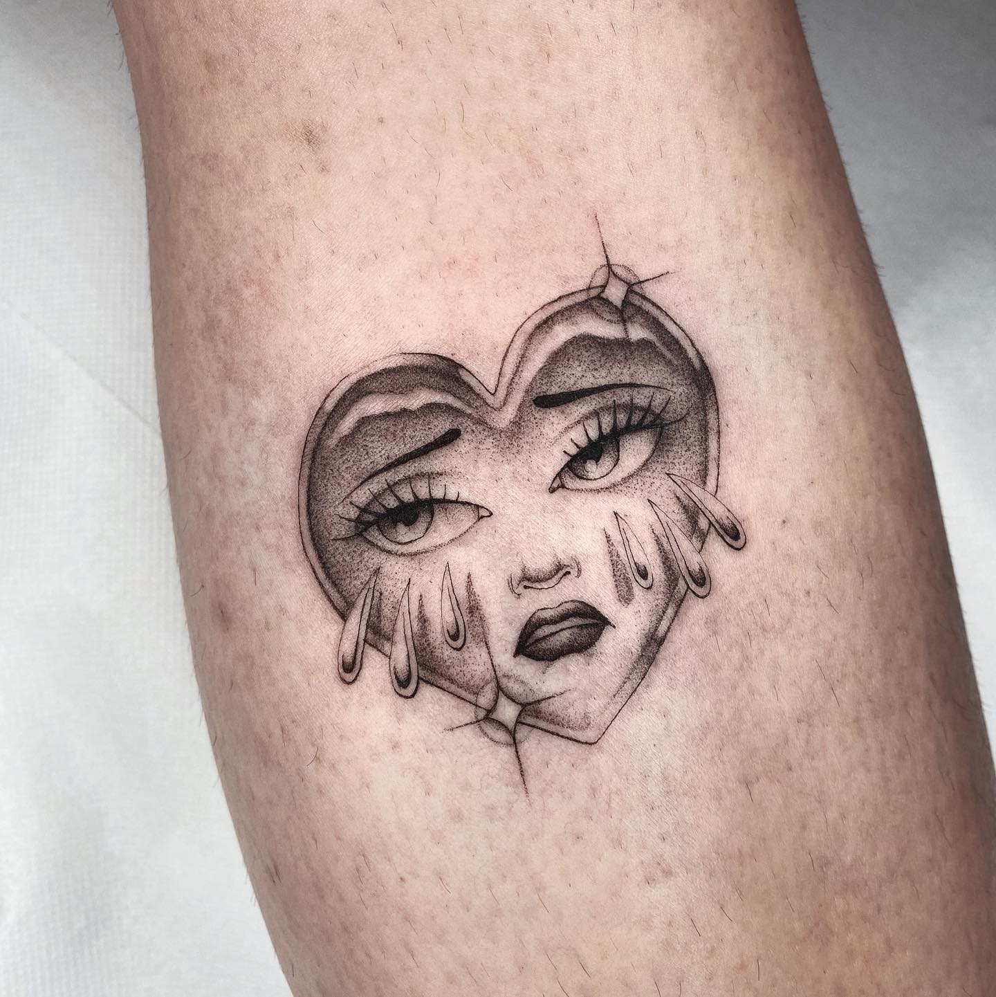 Sad Face Broken Heart Tattoo Design