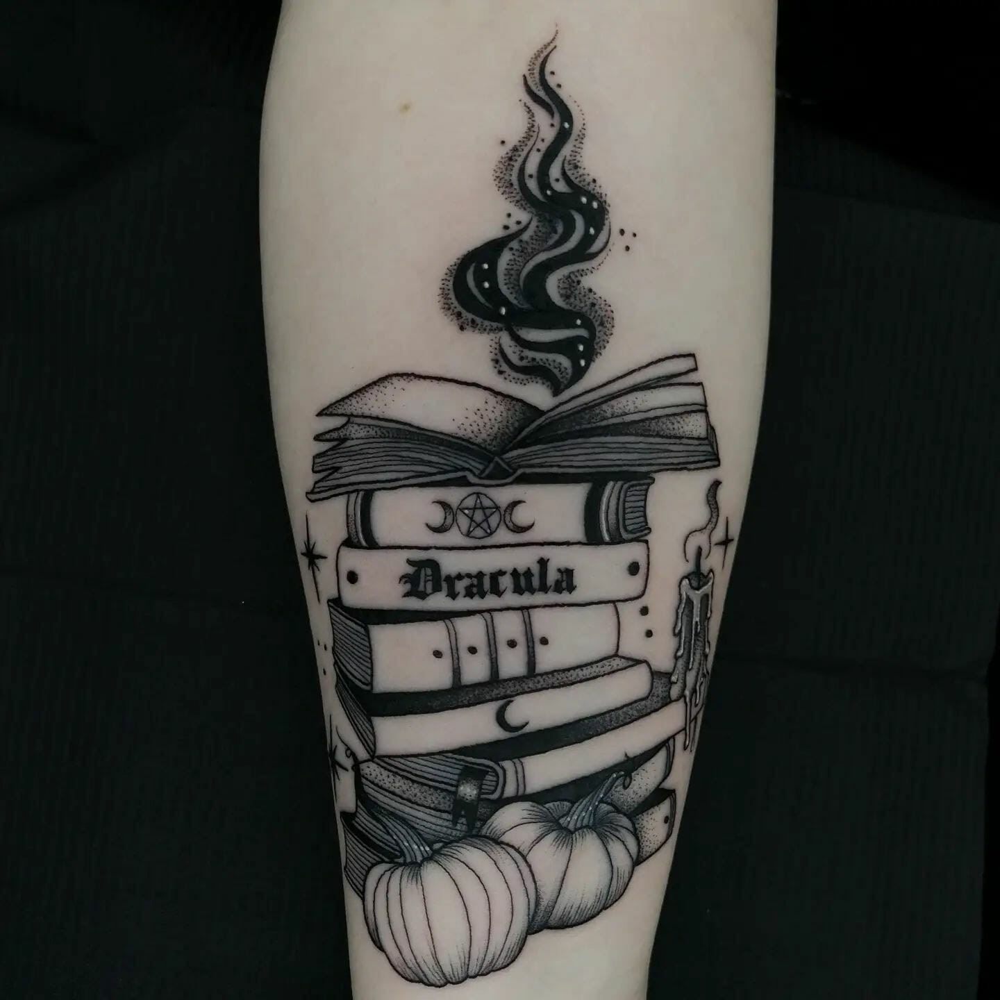 Spooky Stack of Books Tattoo Design