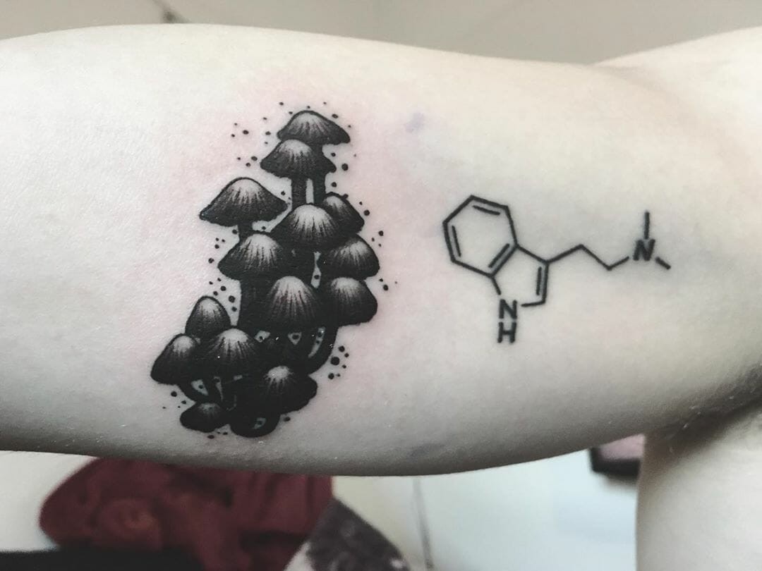 Black Ink Work Joe Rogan Inspired DMT Shroom Tattoo Idea For Men