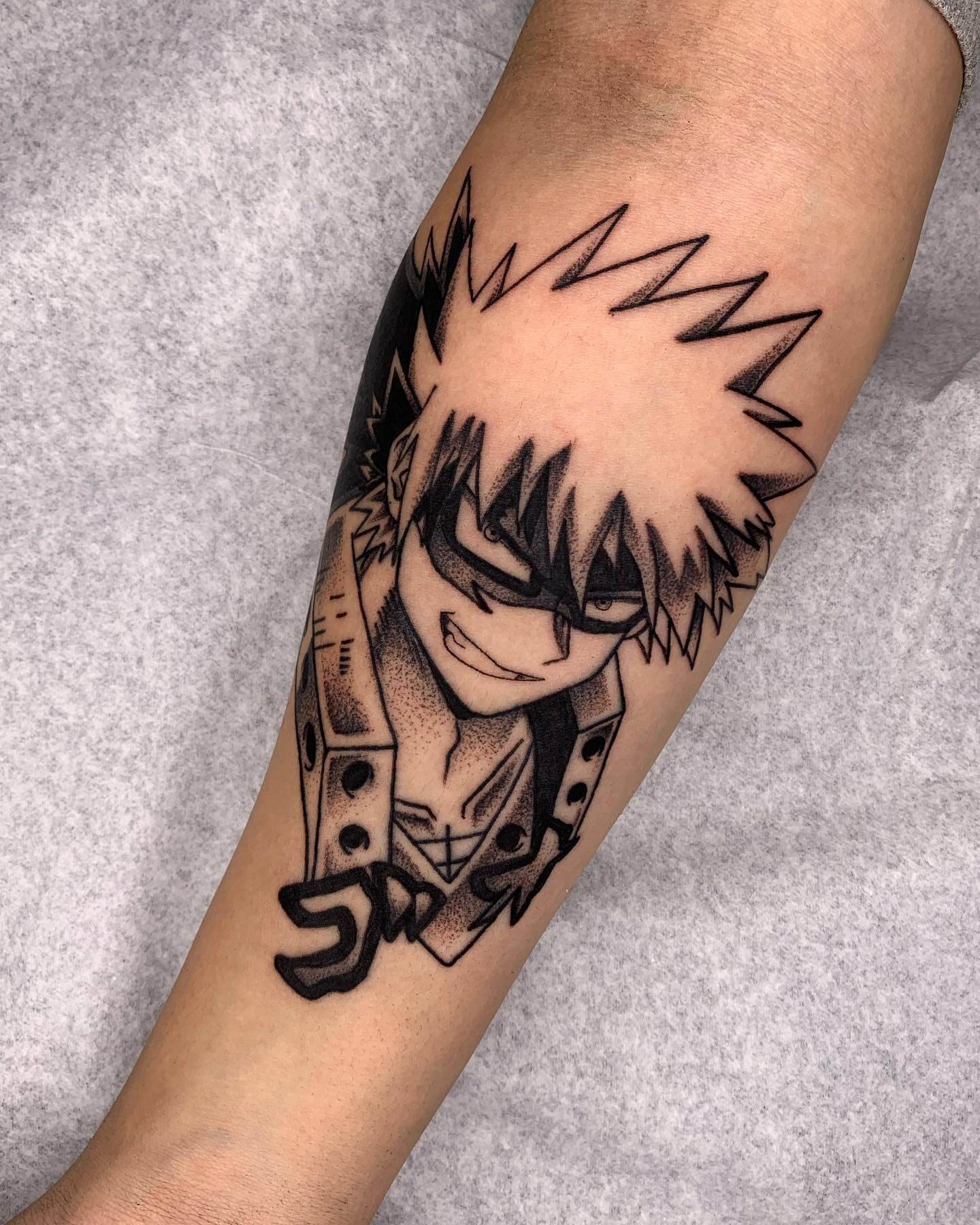 Bold Black Ink Katsuki Bakugou Tattoo Ideas