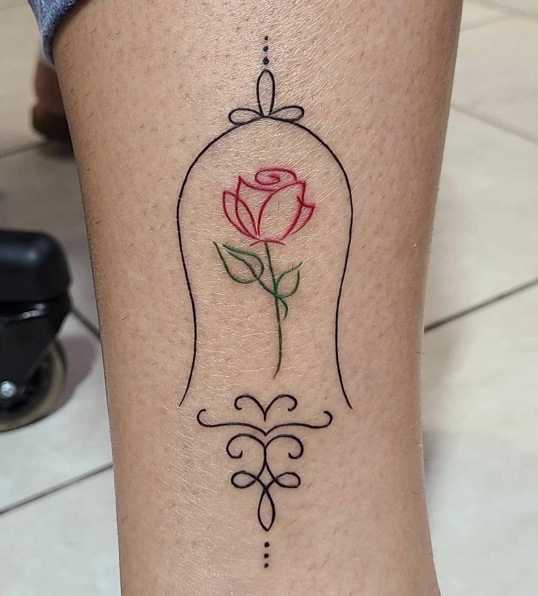 Outline Beauty And The Beast Rose Tattoo