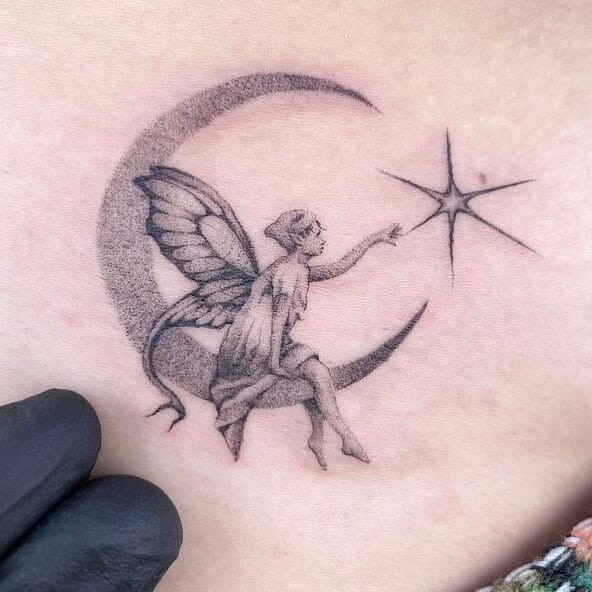 Small Fairy Moon Tattoo