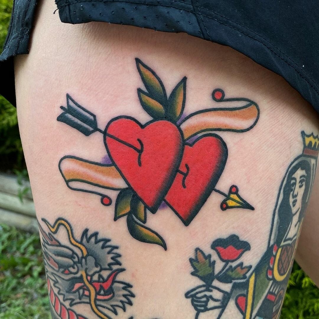 Colourful Heart And Arrow Tattoo