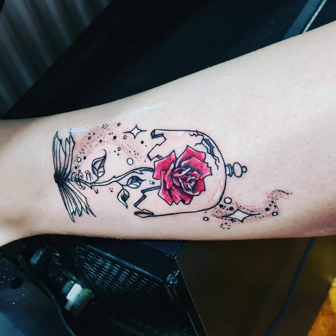 Beauty And The Beast Shattered Glass Rose Tattoo