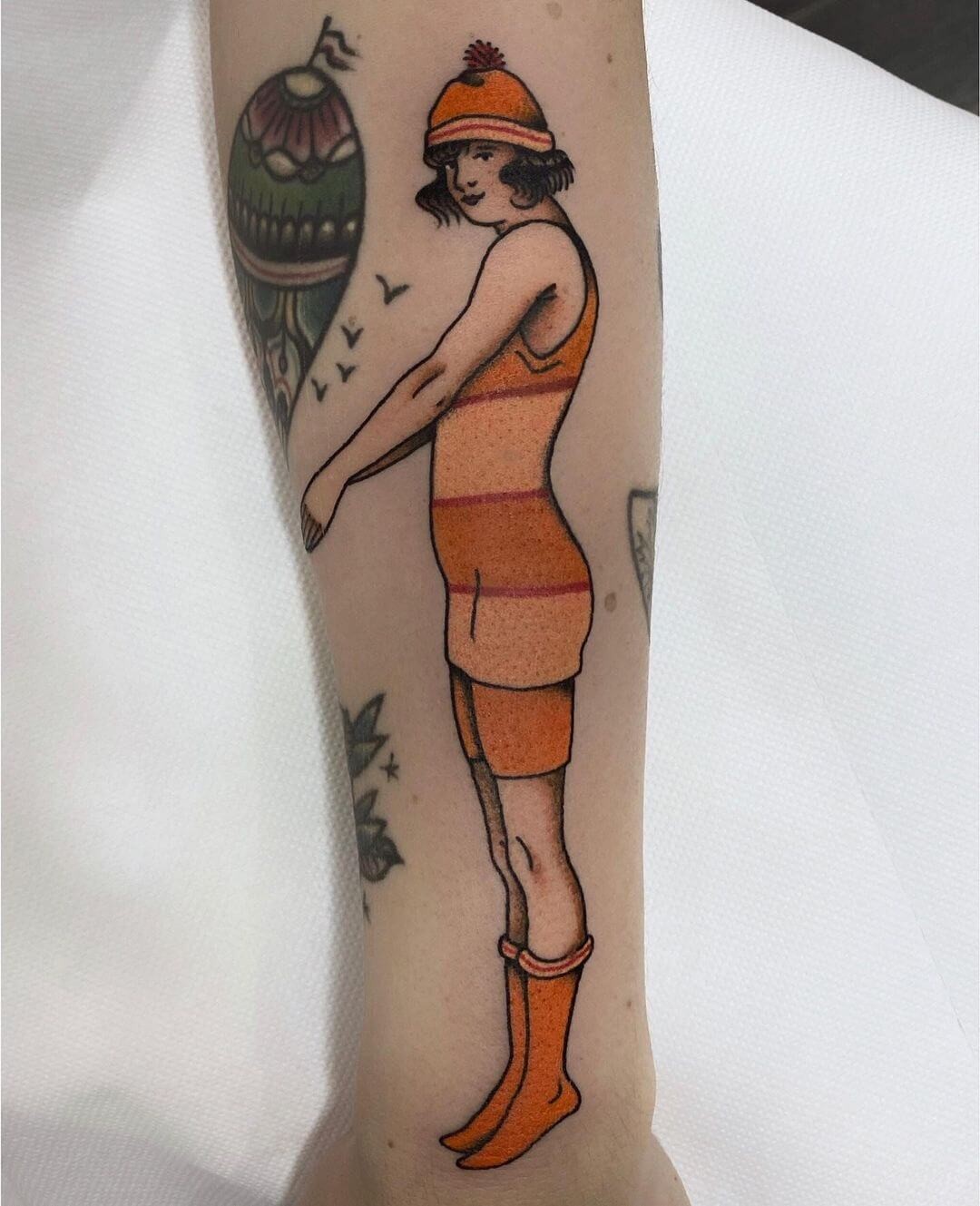 Female Old School Diver Tattoo