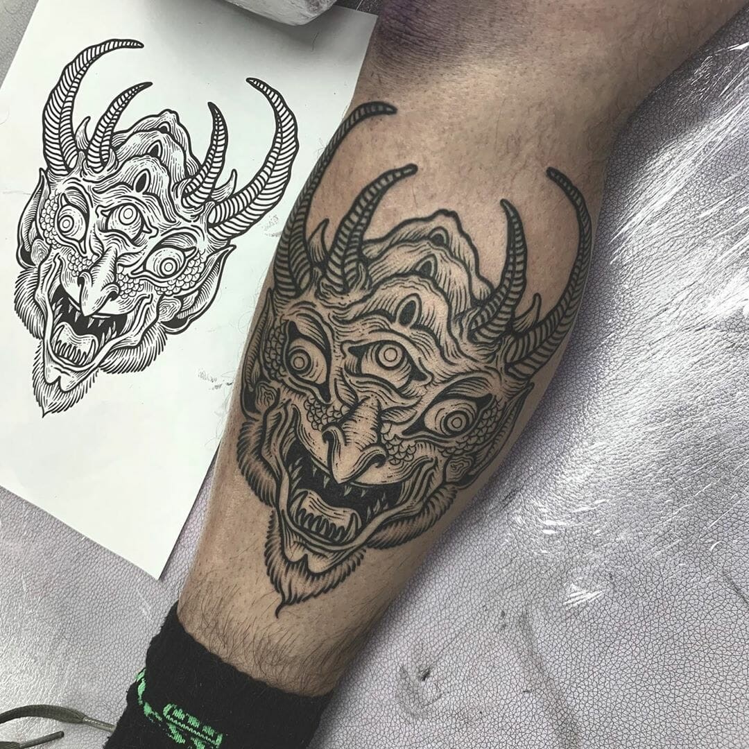 Detailed Black Ink Demon Tattoo Drawings Demon Head Tattoo