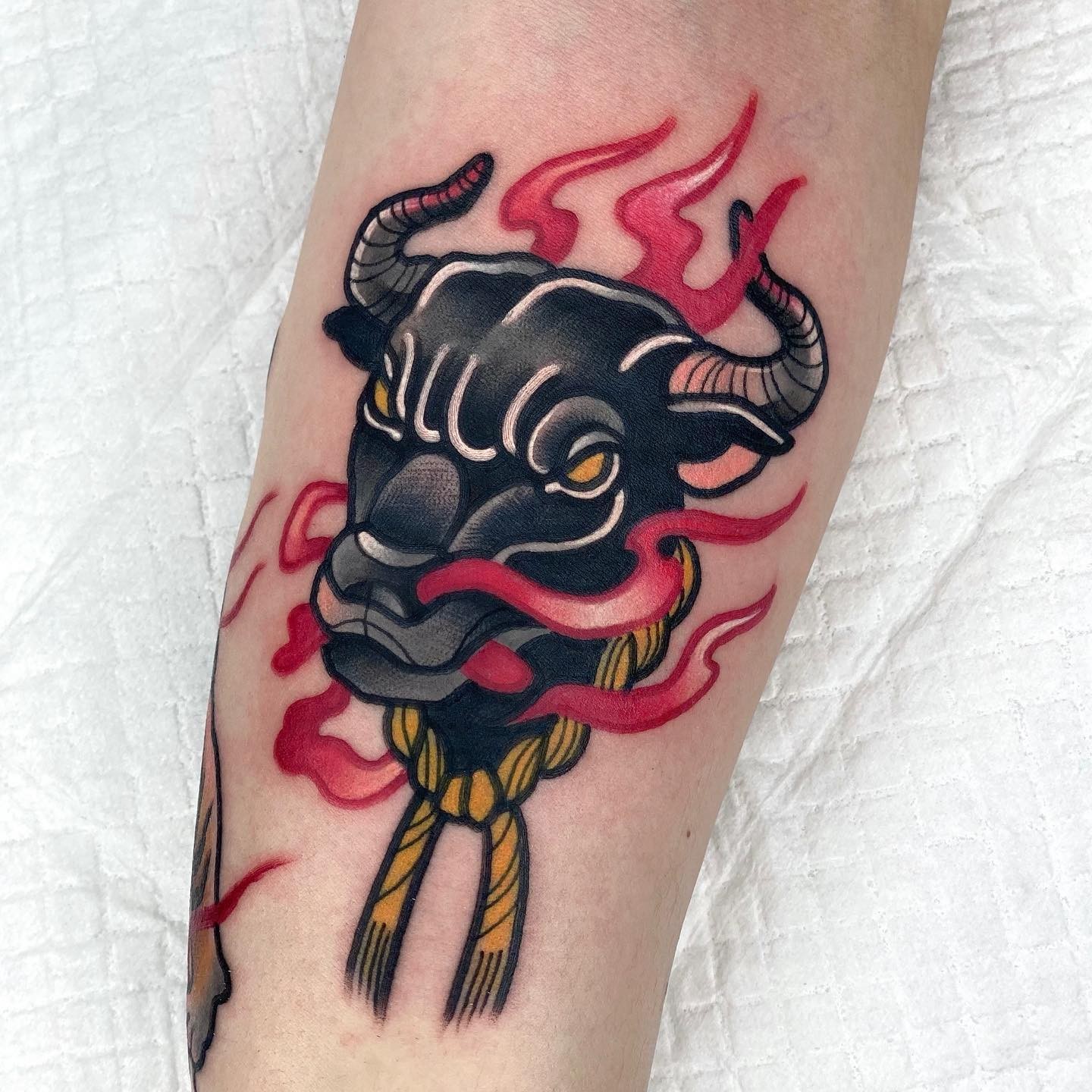 Male Simple Taurus Tattoo Designs With Vibrant Colors