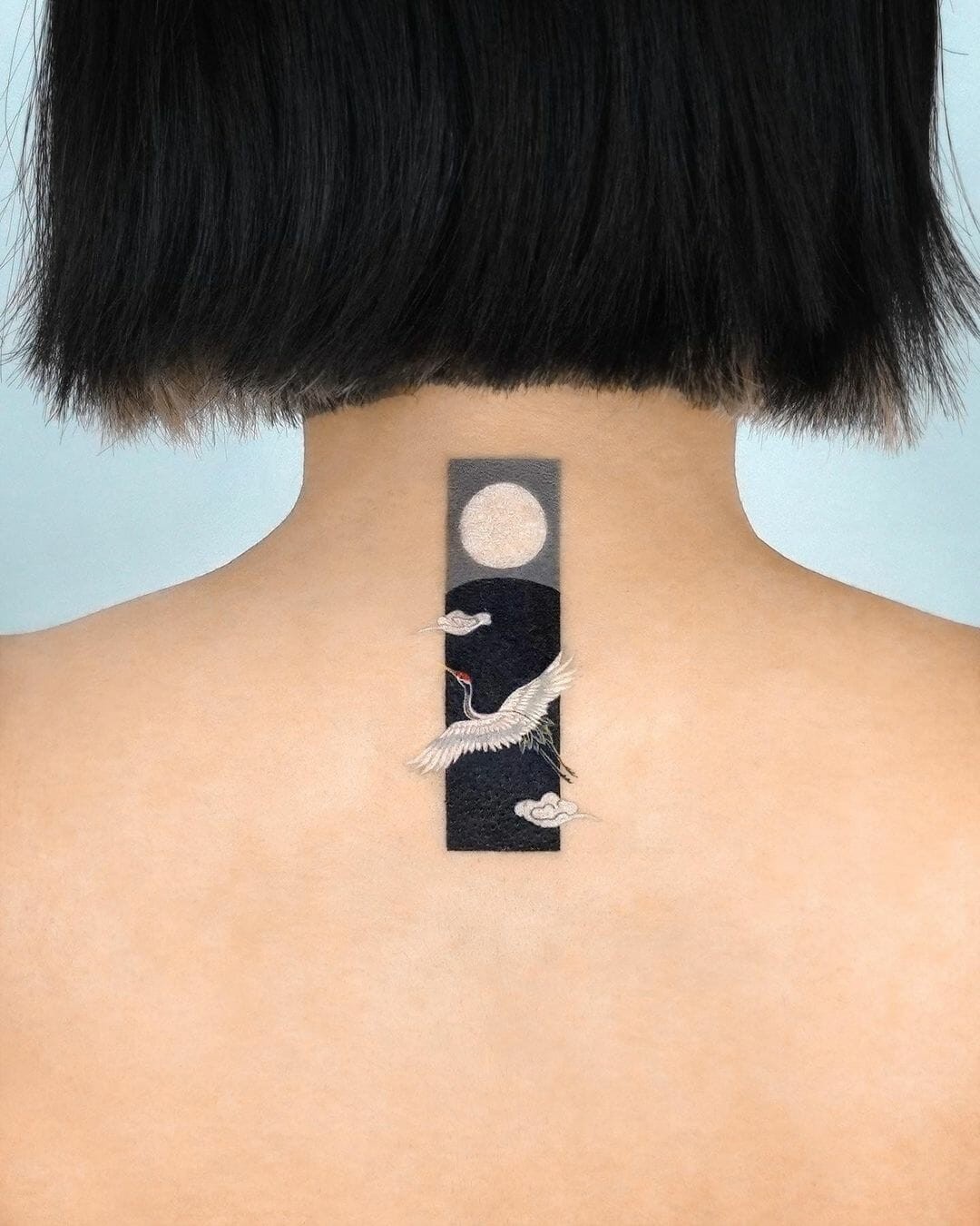 Framed Neck Japanese Crane Tattoo