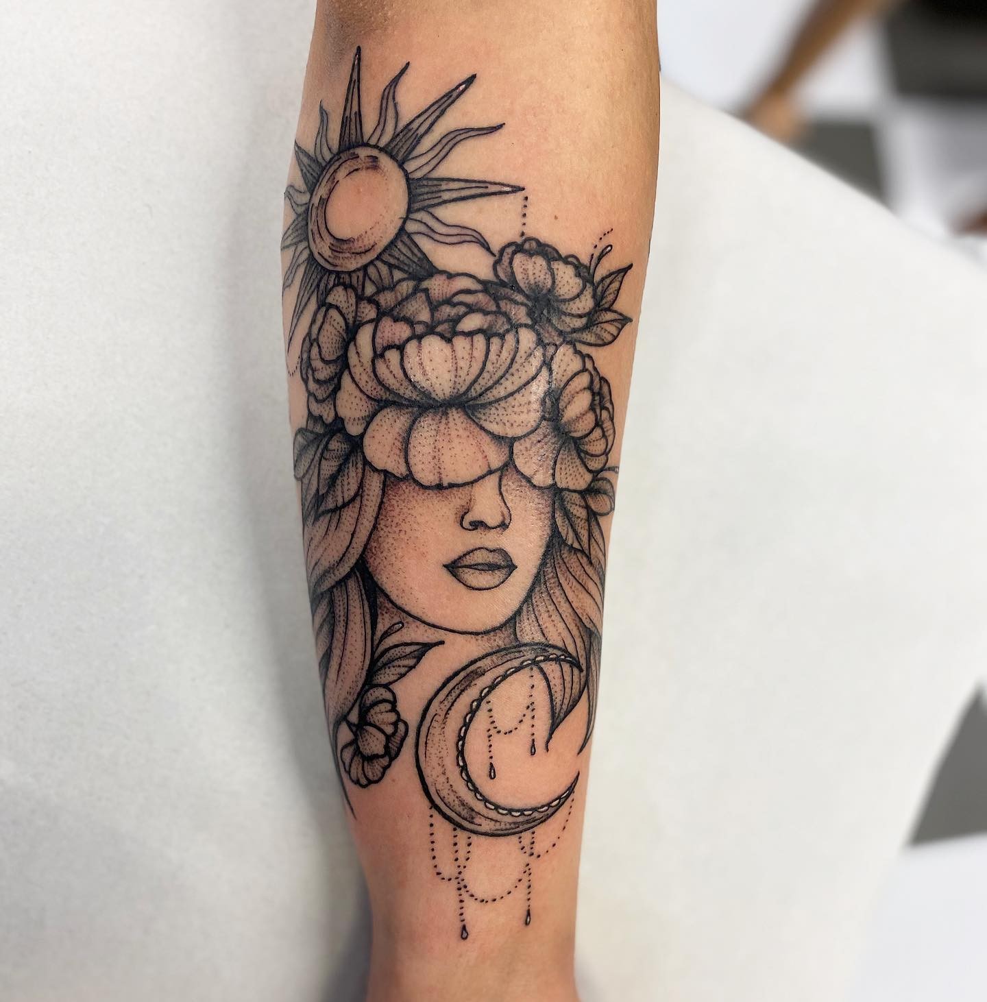 Mandala Feminine Sun And Moon Tattoo