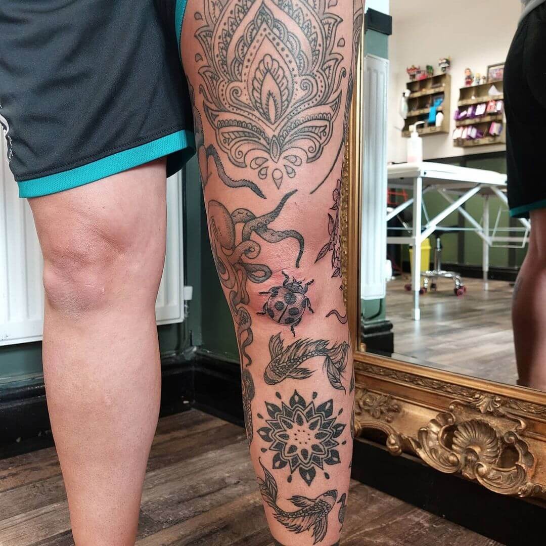 The Cool Leg Sleeve Collage Tattoo