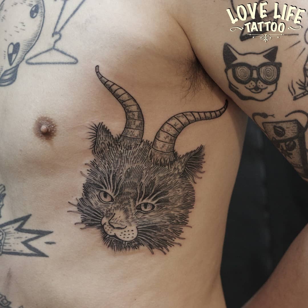 Satanic Cat Tattoo