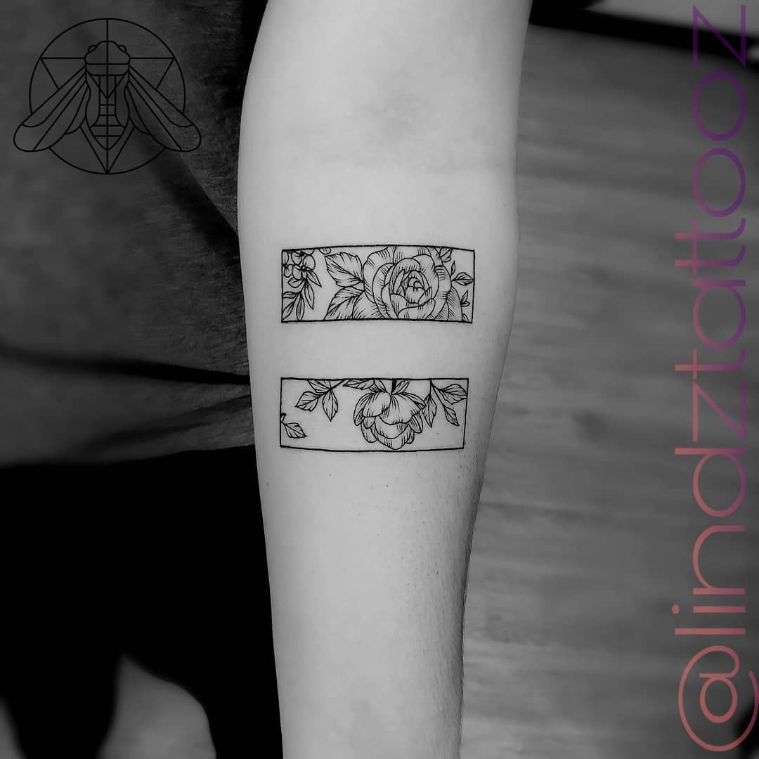 Black & White Floral Equal Sign Tattoo Design