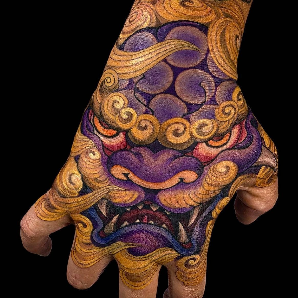 Foo Dog Chinese Guardian Lion Tattoo on Hand