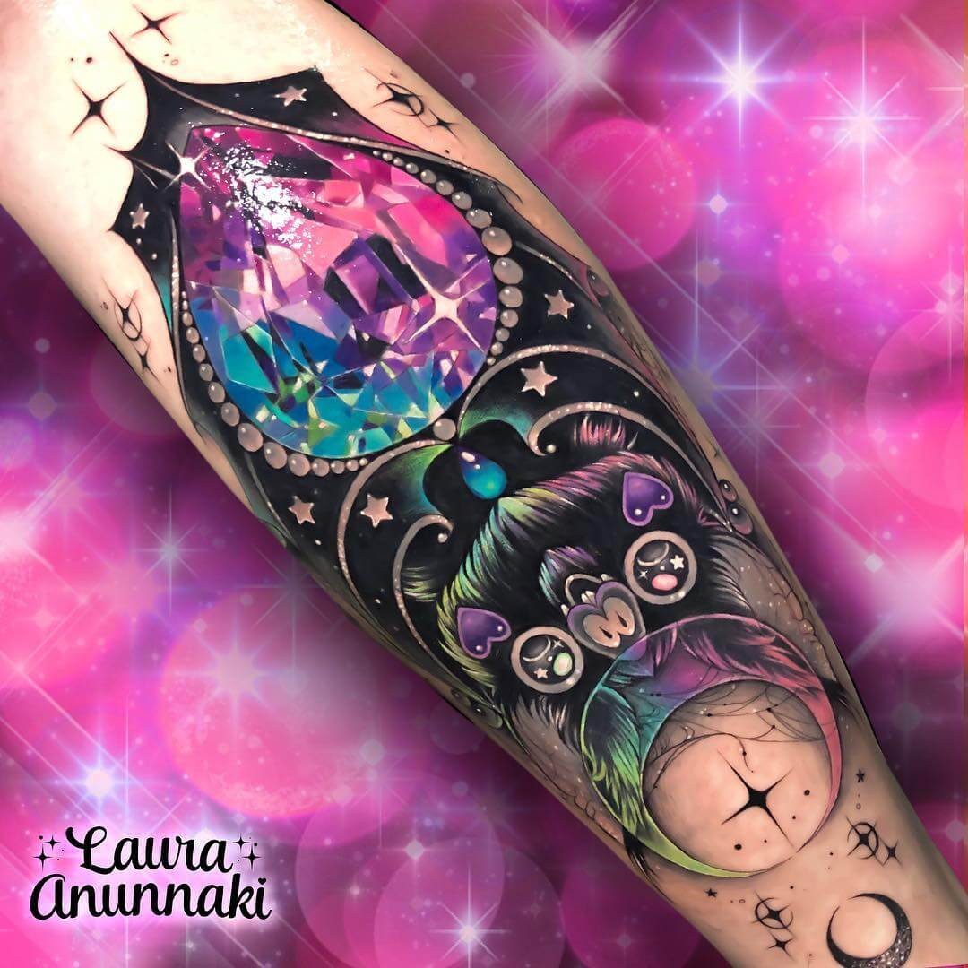 Rainbow Feminine Cute Bat Tattoo