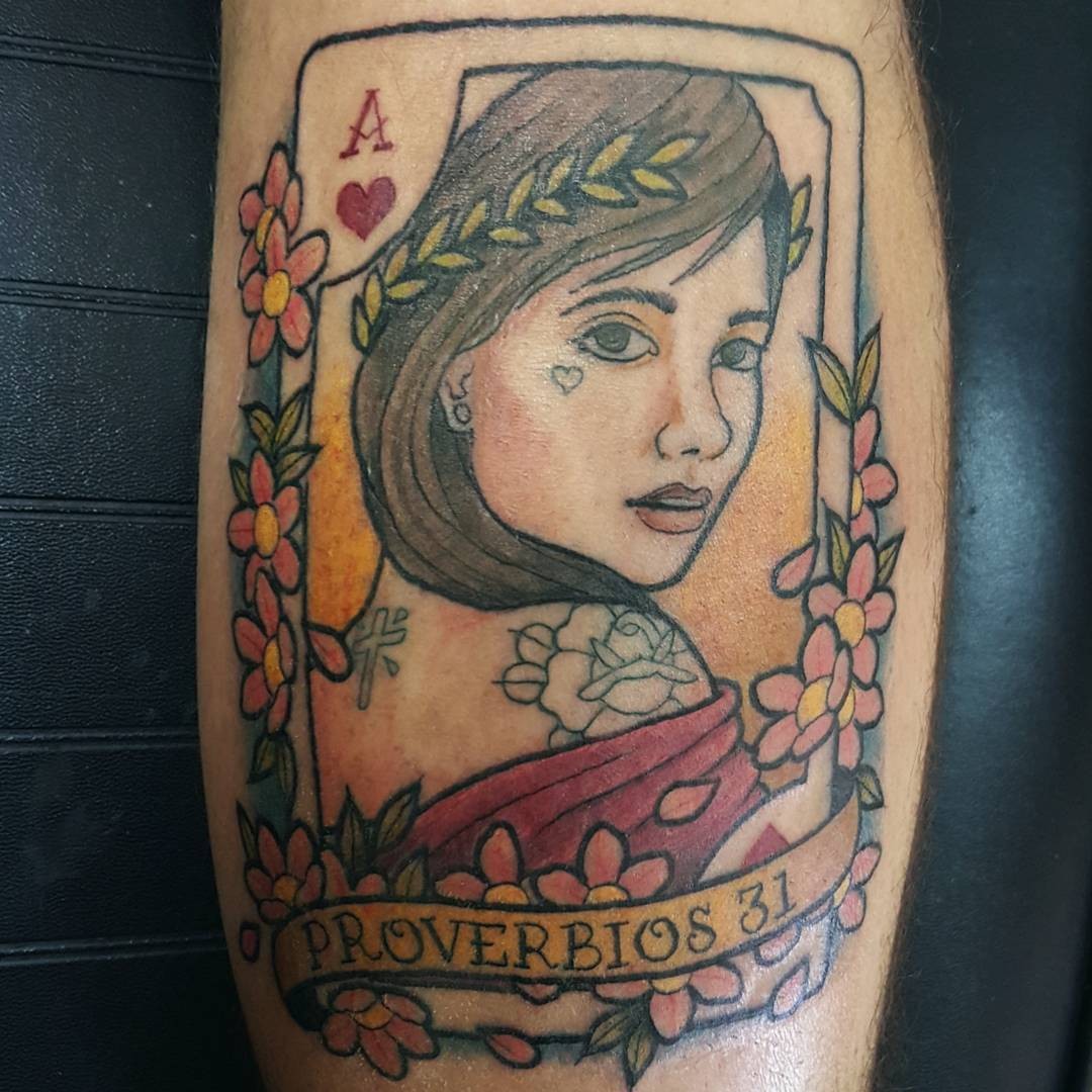 A Tattoo Of Ace Of Hearts Quoting The Bible