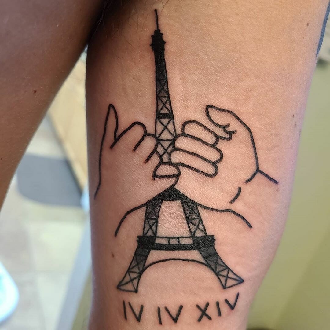 Simple Paris Best Memories Black and Gray Pinky Swear Tattoo Matching Tattoos Ideas