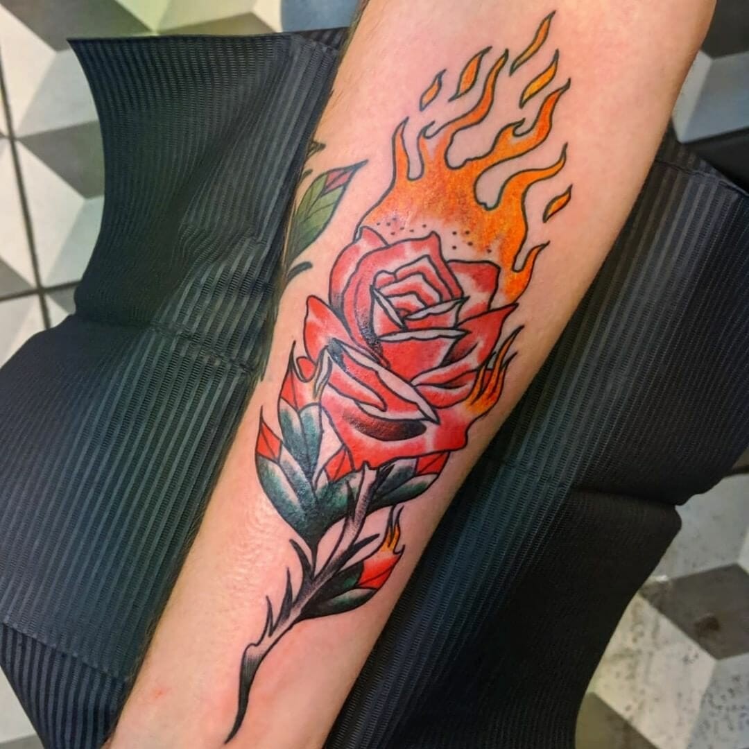 Popular Fire Tattoo With Rose Tattoo Ideas