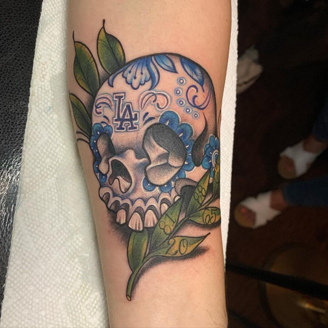 Sugar Skull Tattoo For Baseball Lovers