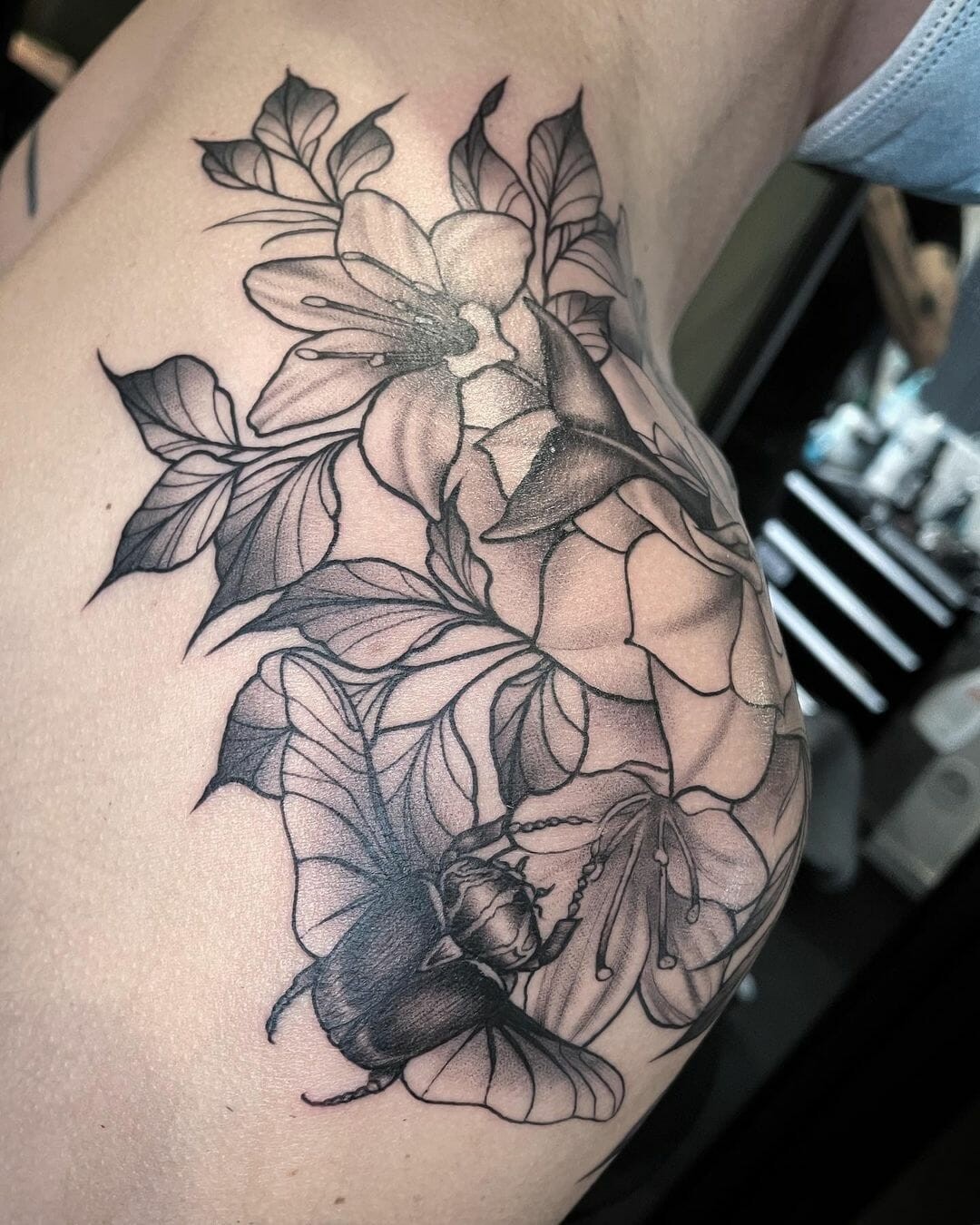 Elaborate Floral Beetle Tattoo