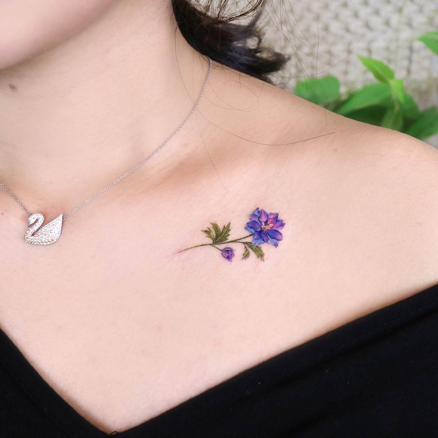 Collarbone July Birth Flower Tattoo