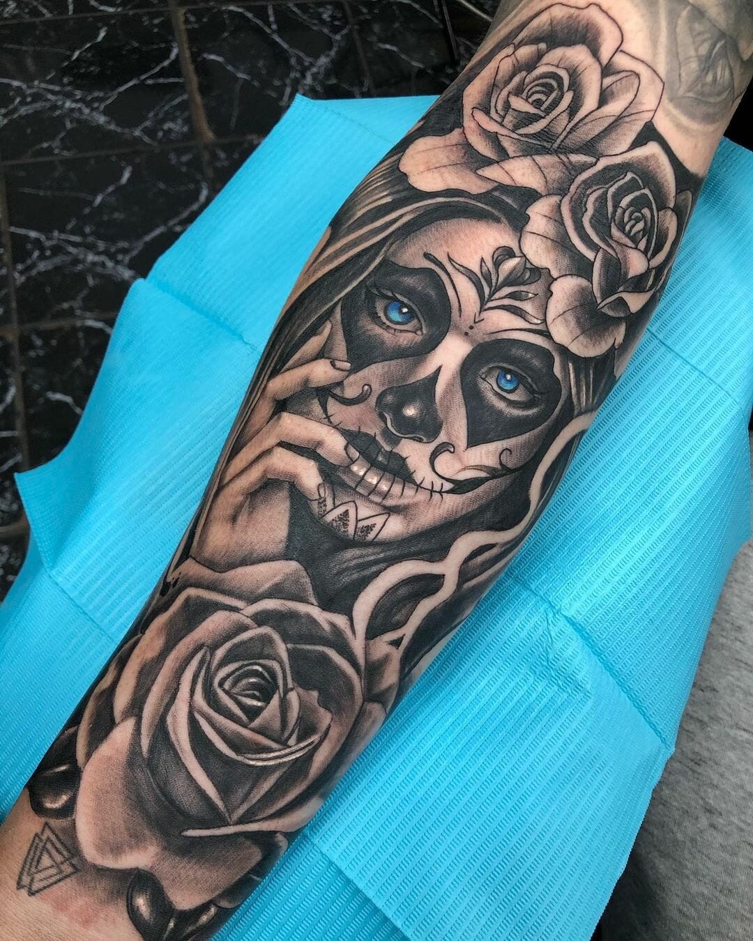 Mysterious Day Of The Dead Face Tattoo Designs