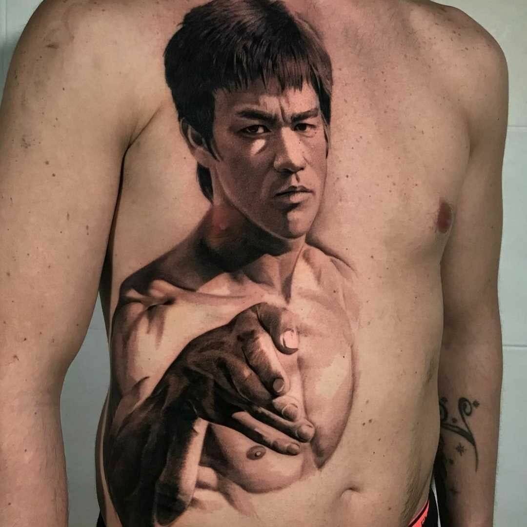 Detailed And Large Bruce Lee Tattoo