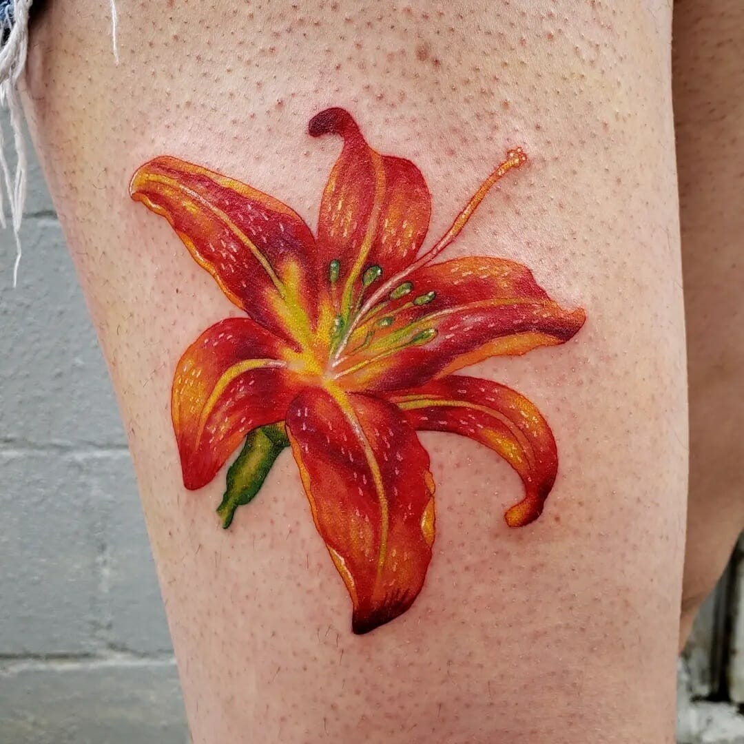 Bright Colourful Tiger Flower Design Tattoo