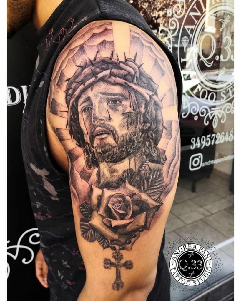 Jesus Tattoo On Shoulder