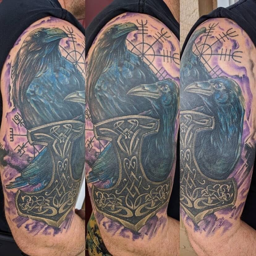 Epic Tattoos Of Vikings Norse Symbol Ravens Huginn And Muninn Helm Of Awe Tattoo