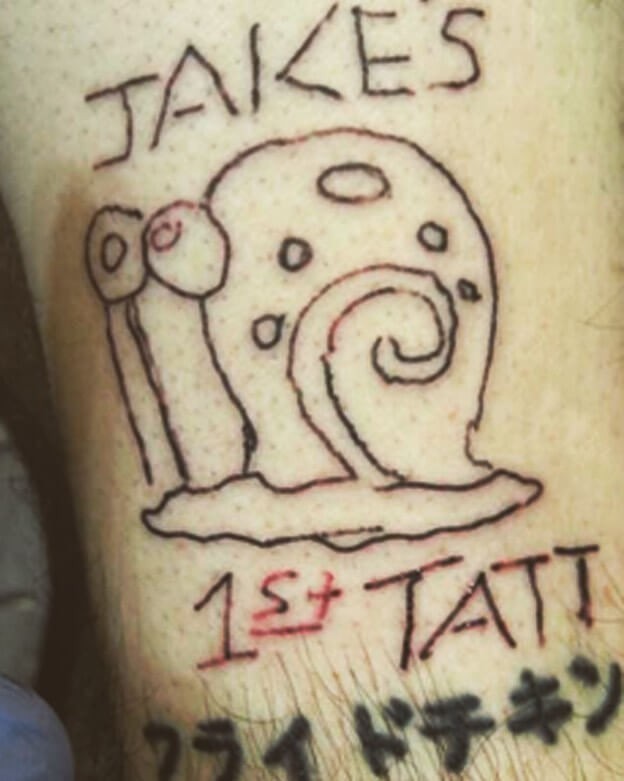 Jake’s First Tattoo In Life Best Spongebob Gary Tattoos Fails To Already Get Rid Off