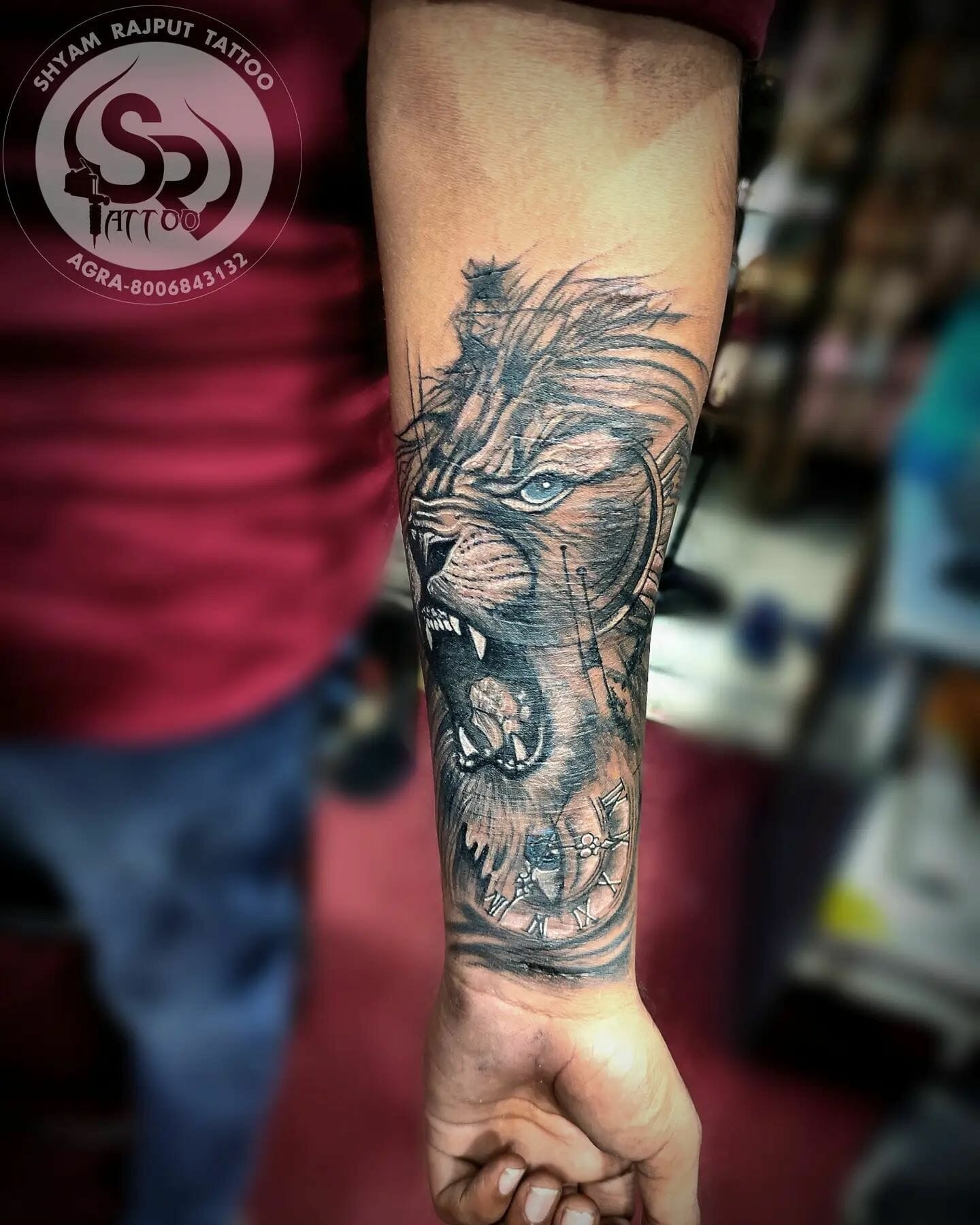 Lion Face Tattoo On Forearm