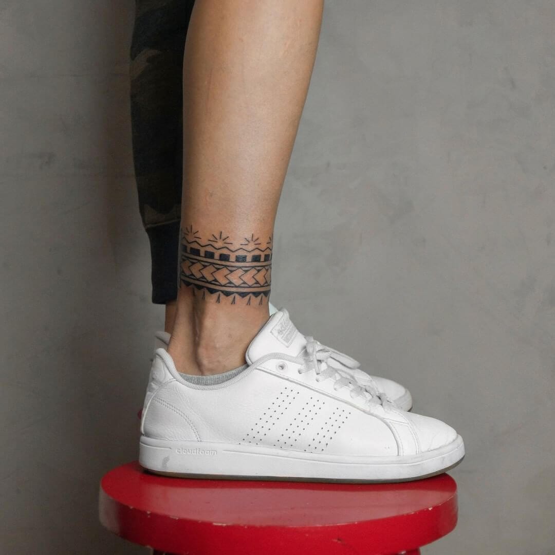 Cute Tribal Ankle Band Tattoo