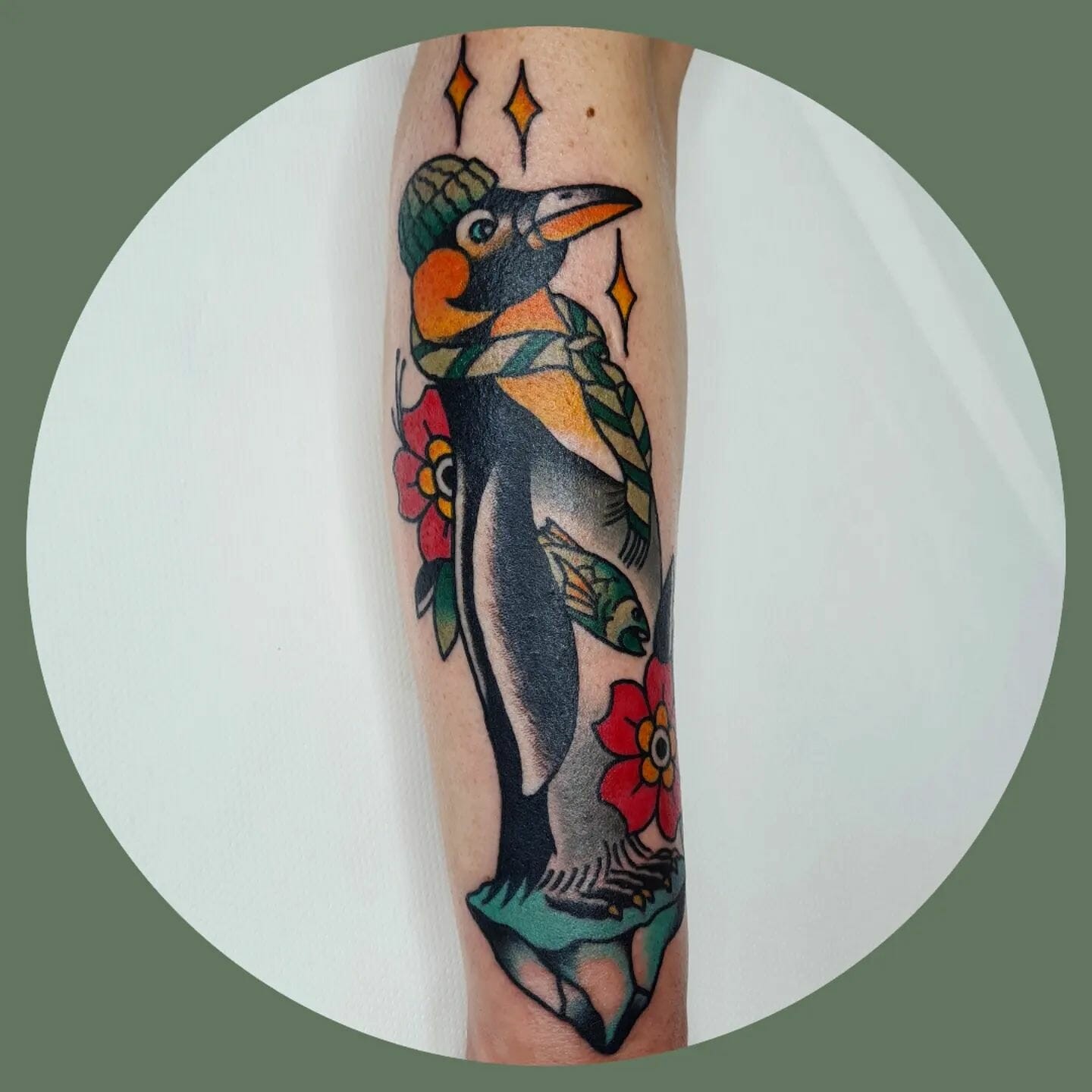 Floral Penguin Tattoo