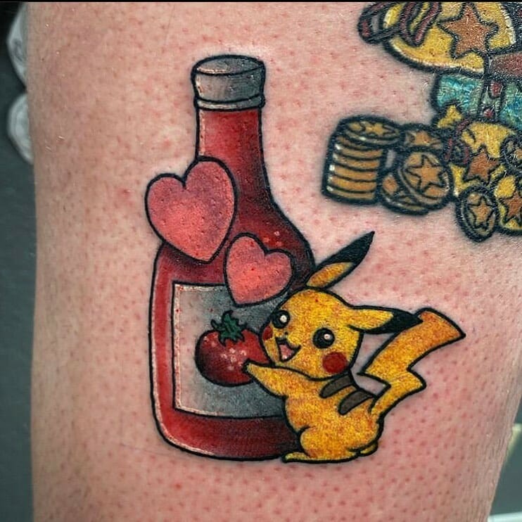 Bright Tattoo Pikachu Loves His Ketchup Creative Tattoo Artist Ink Work