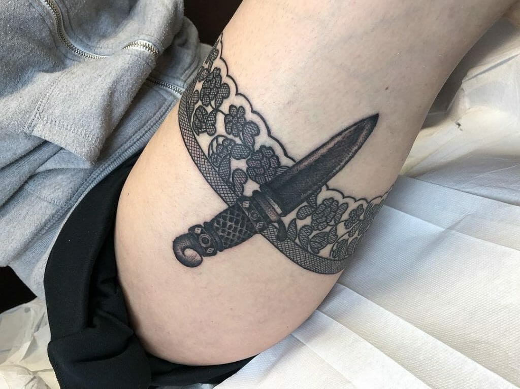 Dagger Upper Thigh Tattoo Designs