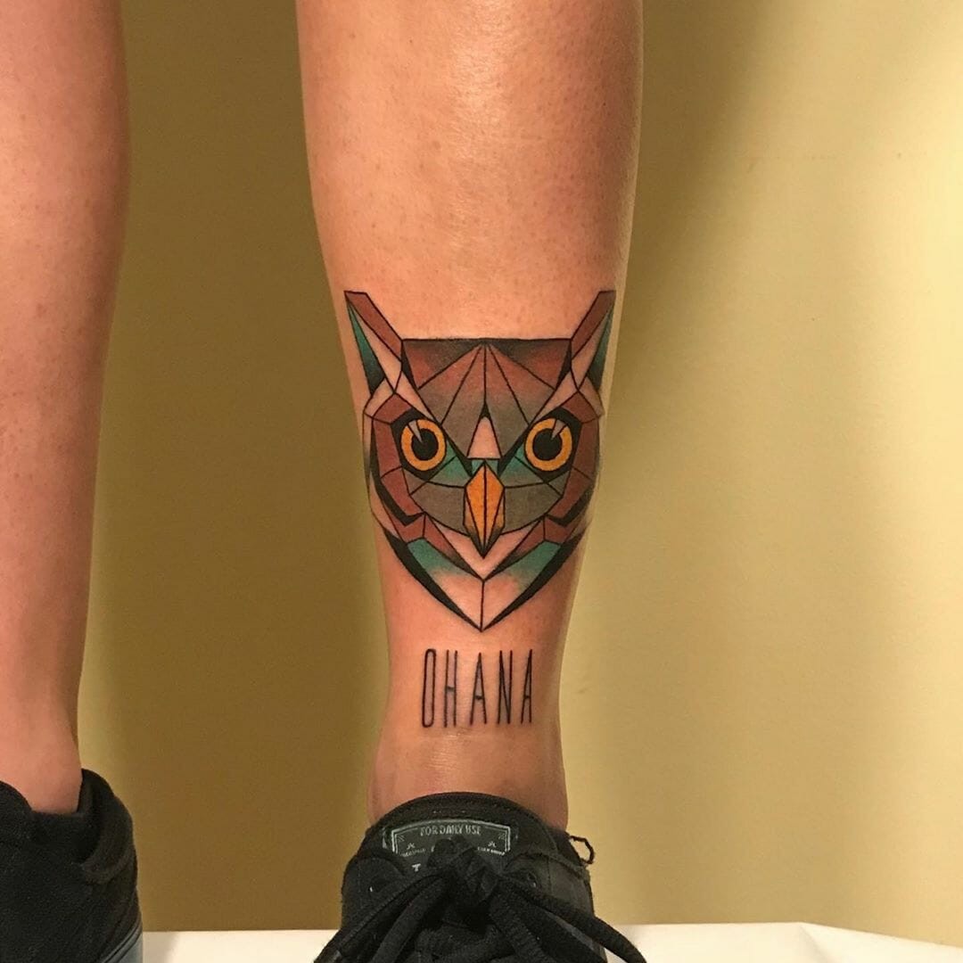 Leg Geometric Owl Tattoo Designs