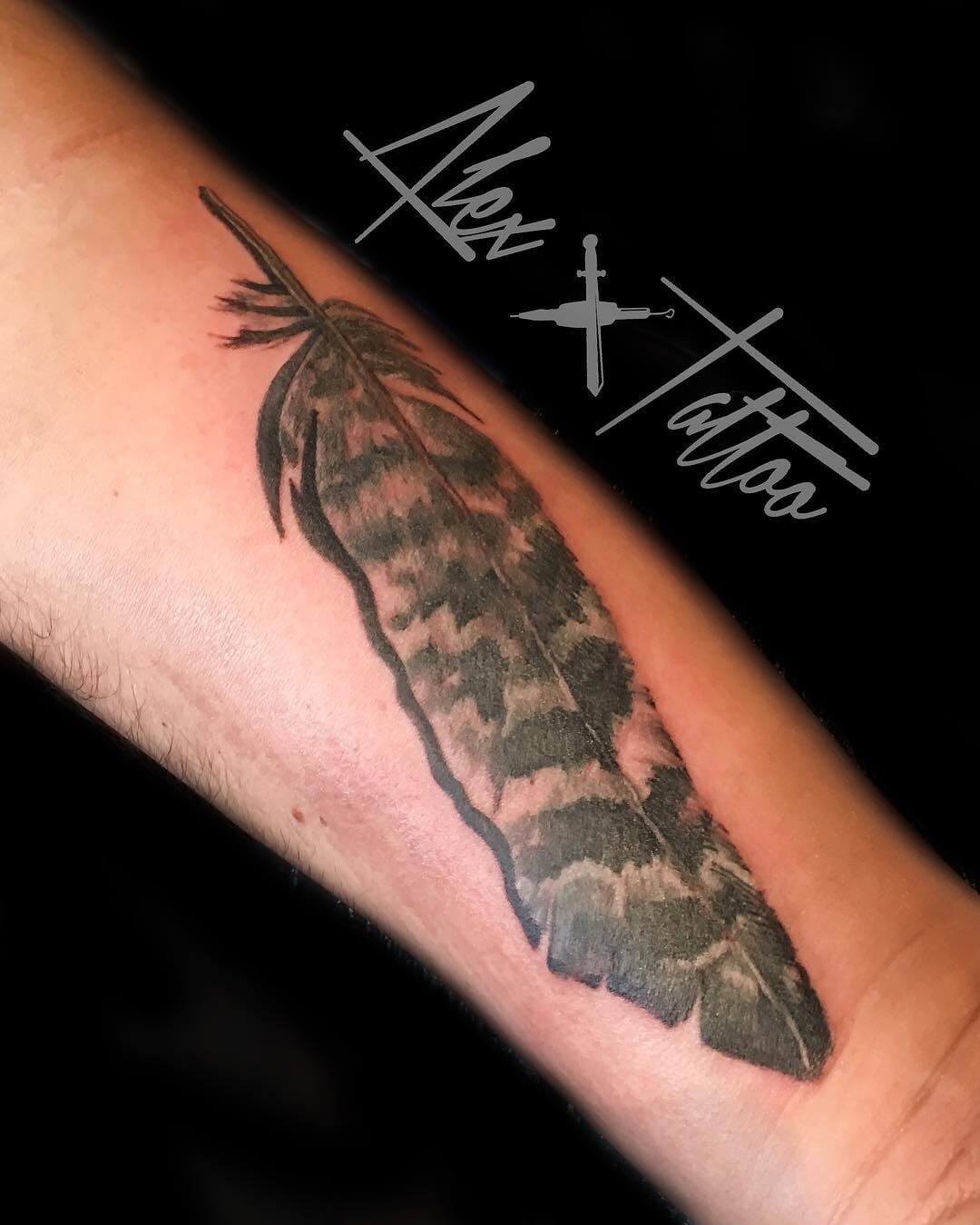 Hawk Feather Achromatic Tattoo