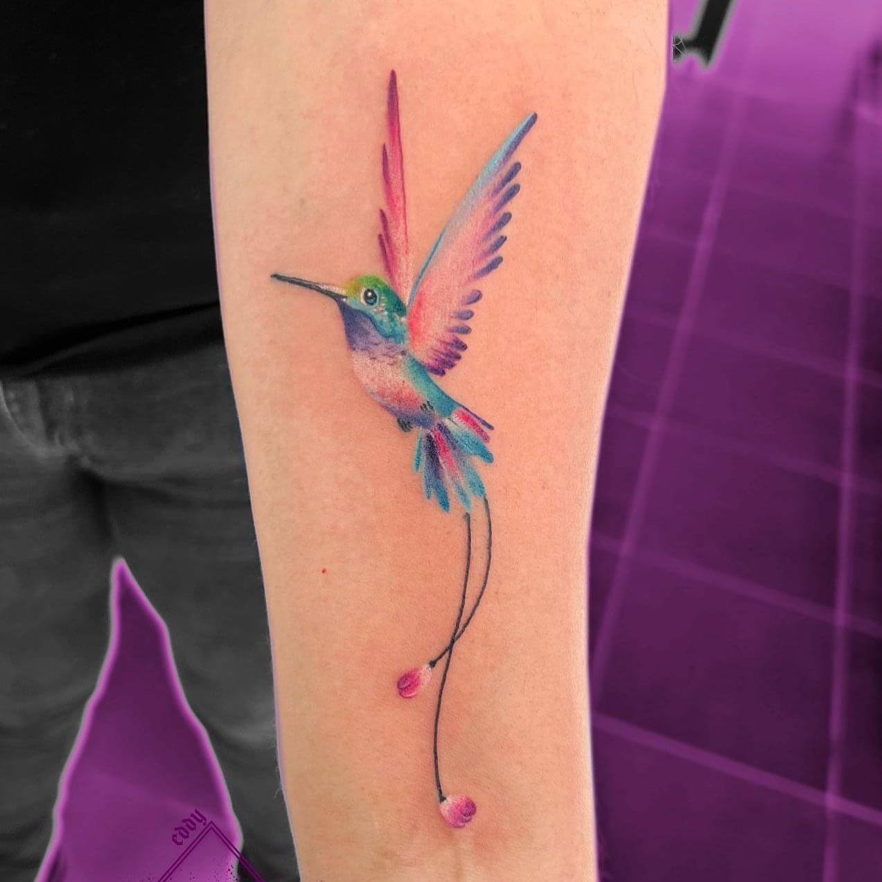 Watercolor Hummingbird Tattoo