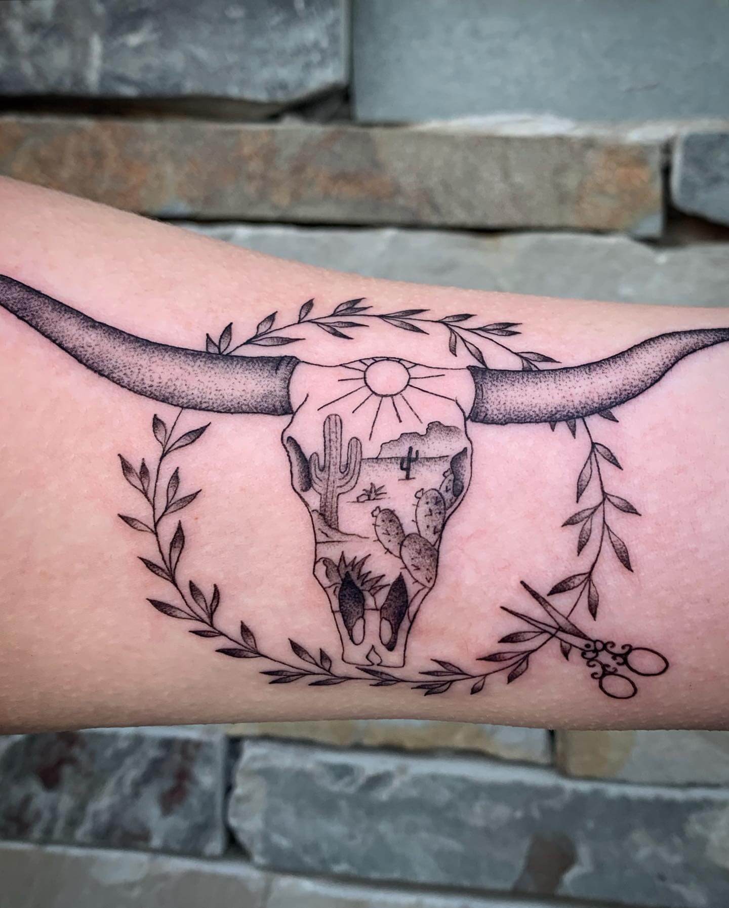 Desert Texas Longhorn Tattoo