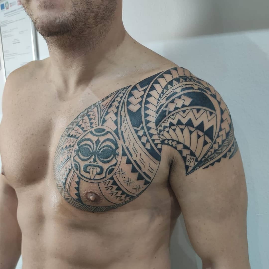 Traditional Tahiti Tattoo Over Chest