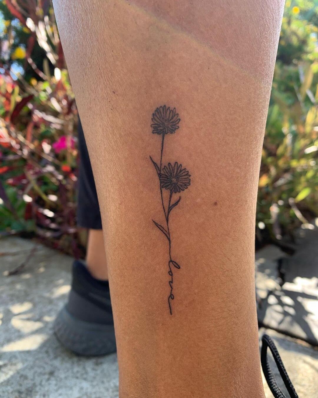 Sweet Pea Flower Tattoo With Lettering