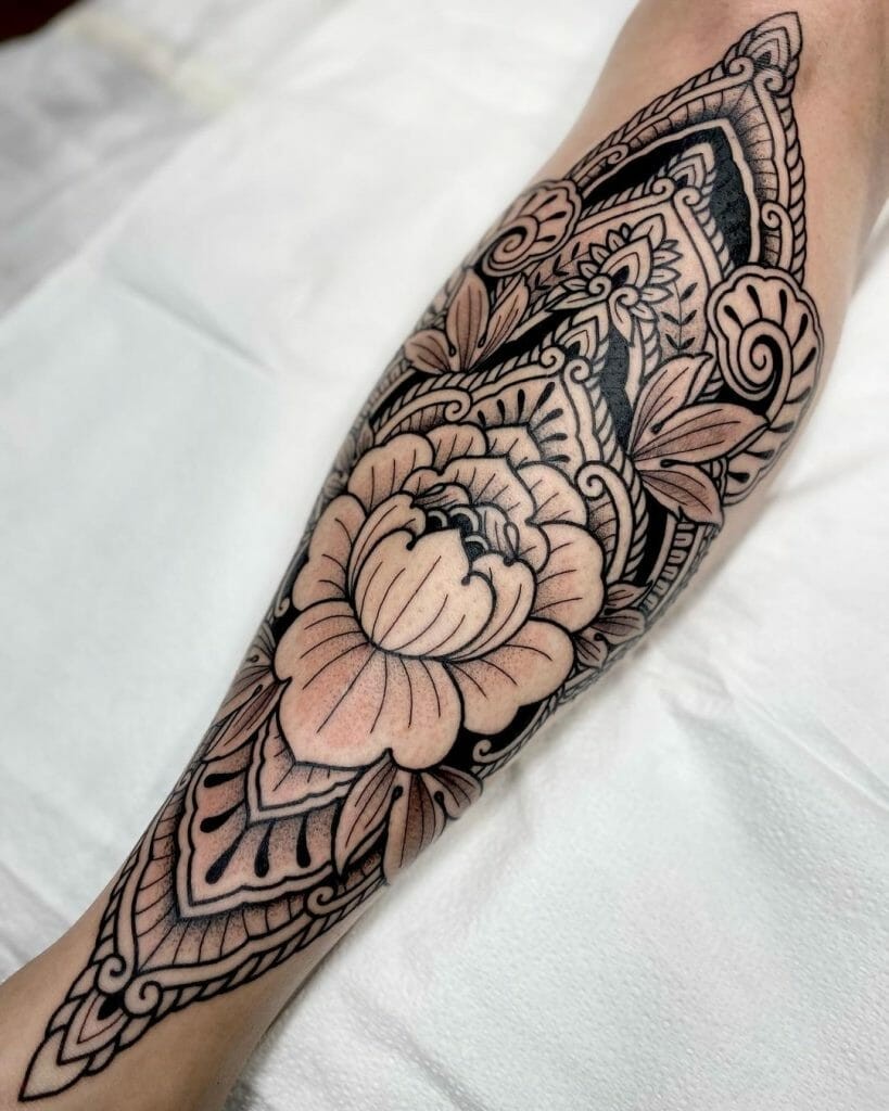 Ornamental Shin Tattoo Idea