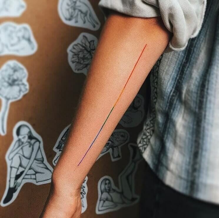 Minimalistic Rainbow Gradient Line Tattoo