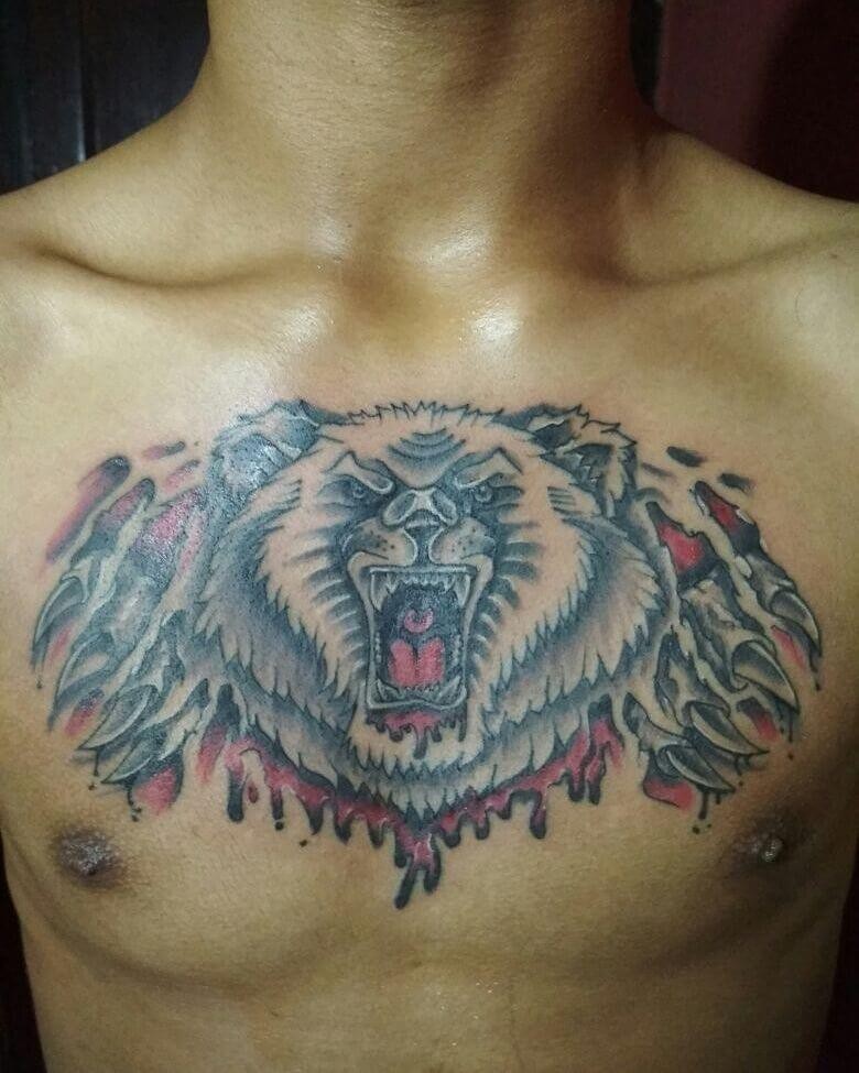 The American Traditional Bear Chest Tattoo