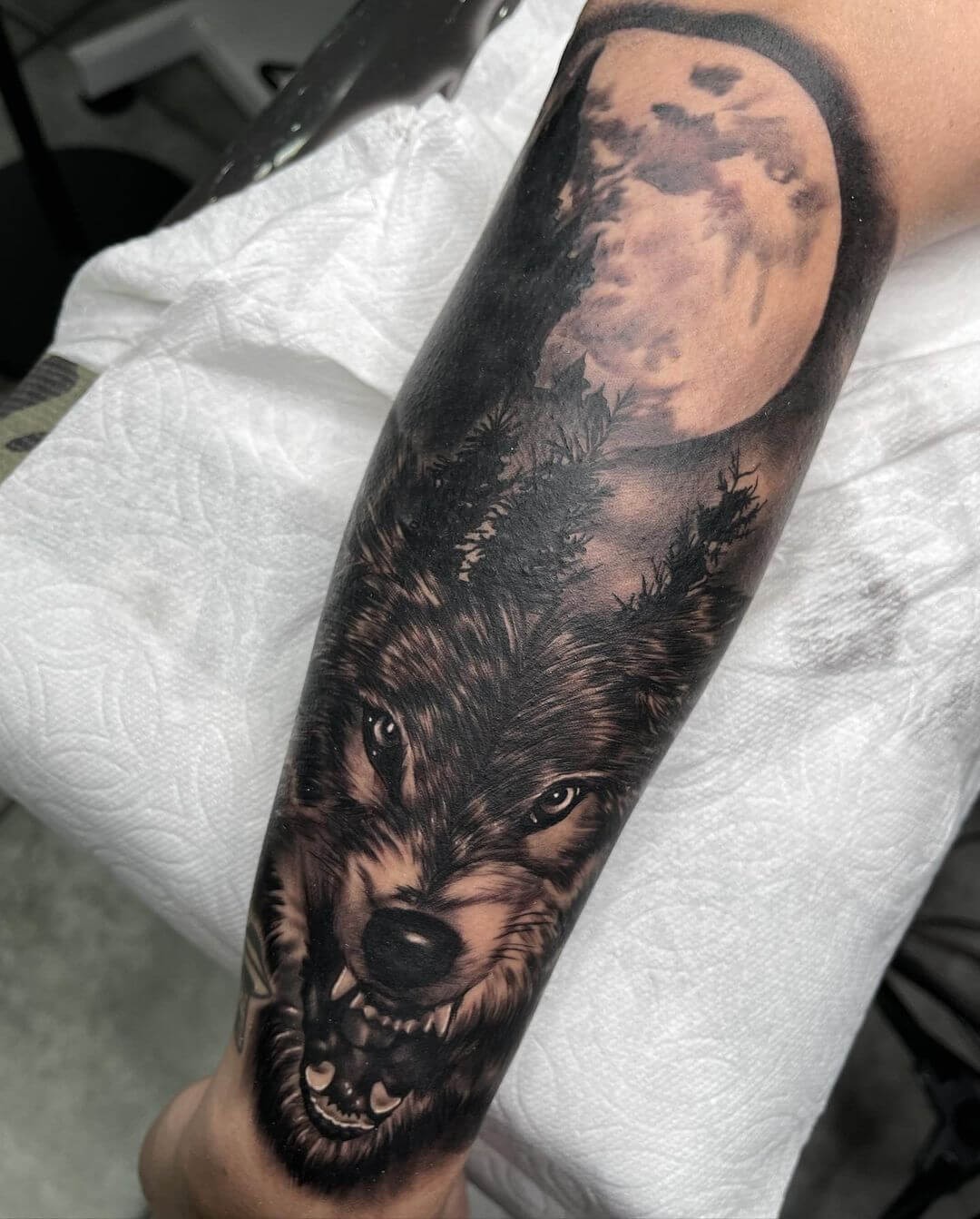 Forest Silhouette Tattoo With A Wolf